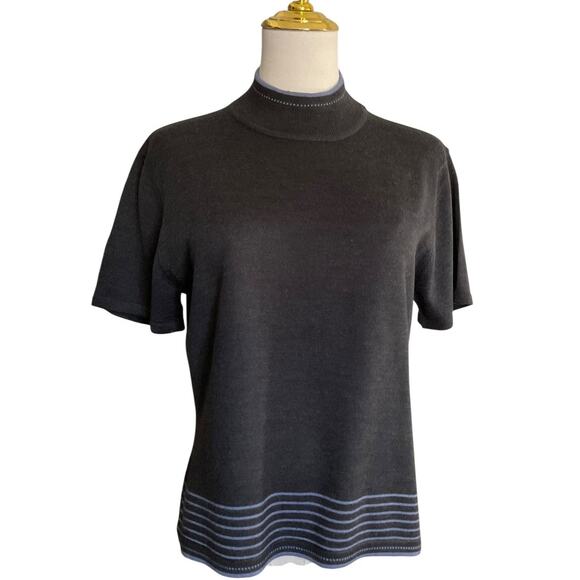 Tahari Arthur S Levine Women's 12 Gray Short Sleeve Sweater Mock Neck Knit Top - Picture 1 of 8